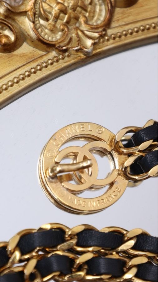 Chanel黑金双层皮穿链腰链-5
