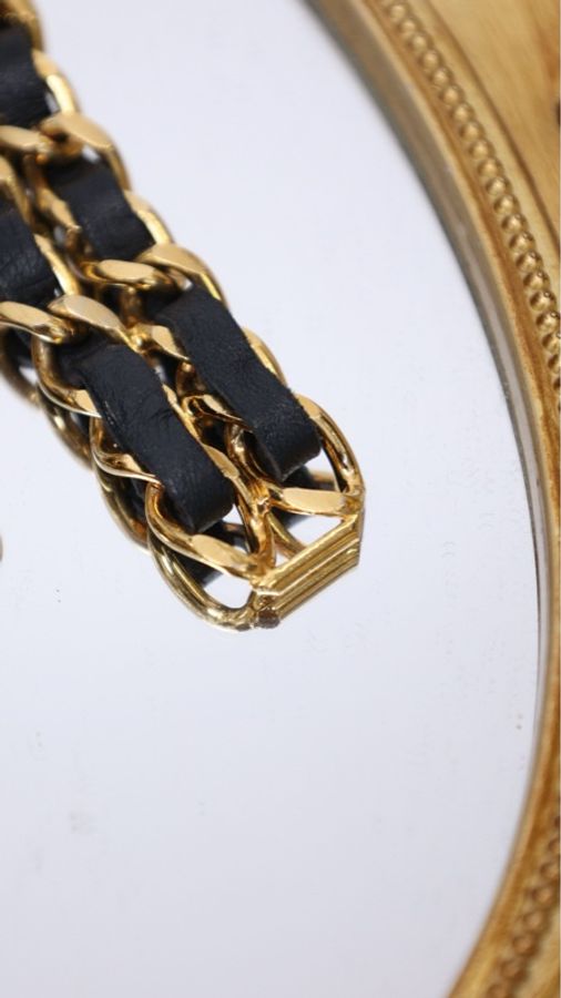 Chanel黑金双层皮穿链腰链-7