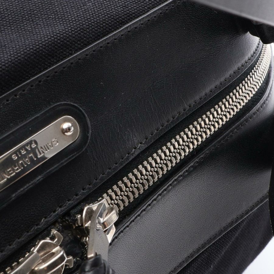 SAINT LAURENT PARIS ID Convertible 2WAY Shoulder Bag GUE466989 帆布皮革 黑色 二手 女士-11