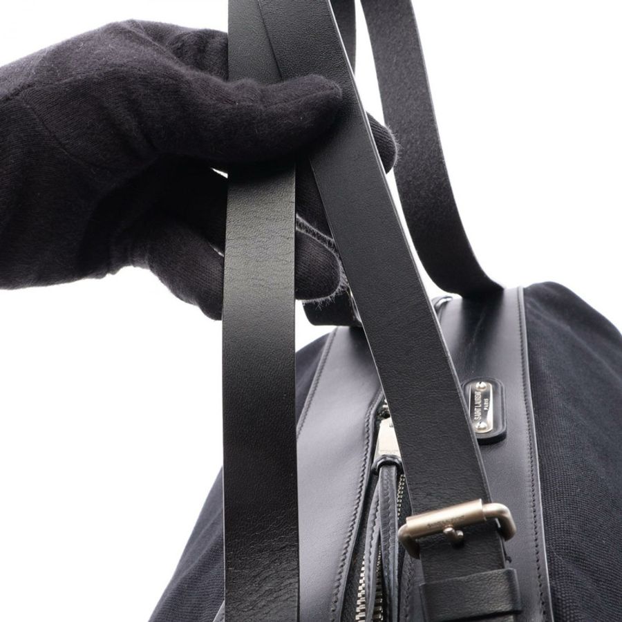 SAINT LAURENT PARIS ID Convertible 2WAY Shoulder Bag GUE466989 帆布皮革 黑色 二手 女士-12