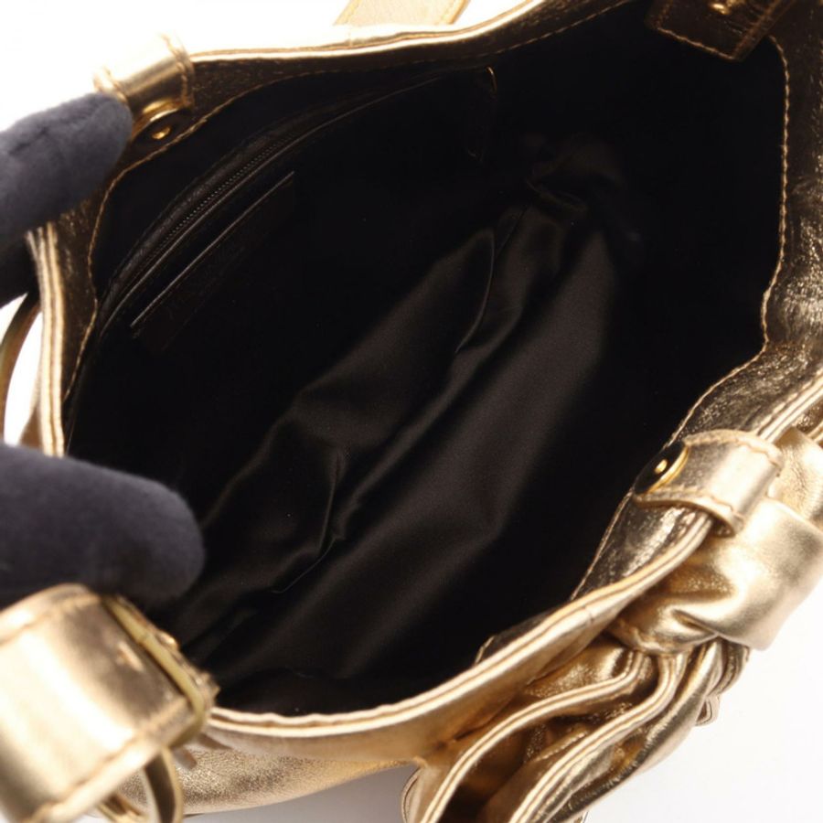 Yves Saint Laurent 左岸蝴蝶結緞帶單肩包,皮革材質,金色,二手女款-2