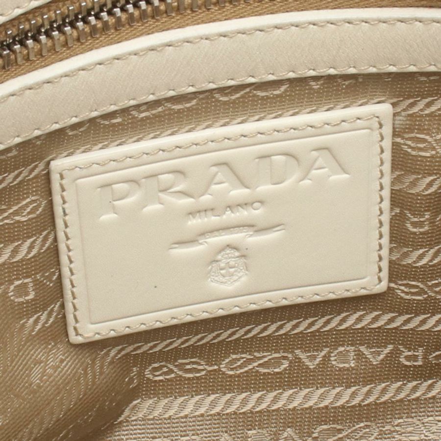 PRADA Logo提花肩包帆布皮革米色二手女款-3
