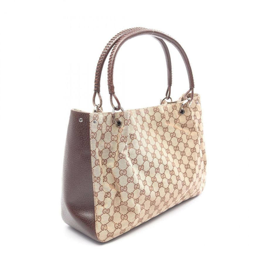 GUCCI GG帆布托特單肩包 115015 皮革 米色 棕色 二手 女士-1