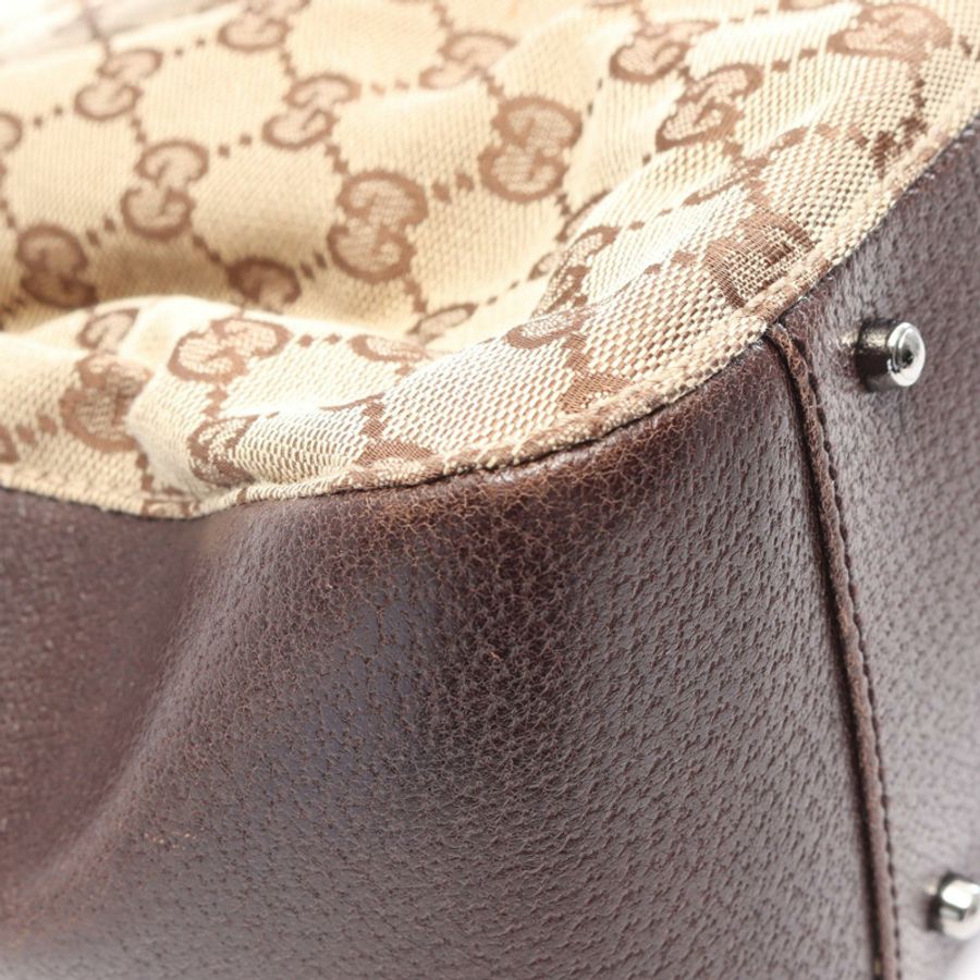 GUCCI GG帆布托特單肩包 115015 皮革 米色 棕色 二手 女士-7