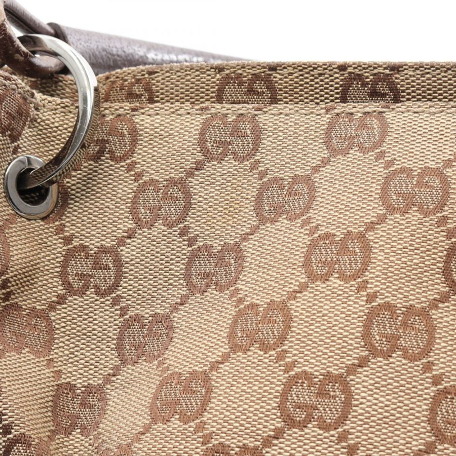GUCCI GG帆布托特單肩包 115015 皮革 米色 棕色 二手 女士-11