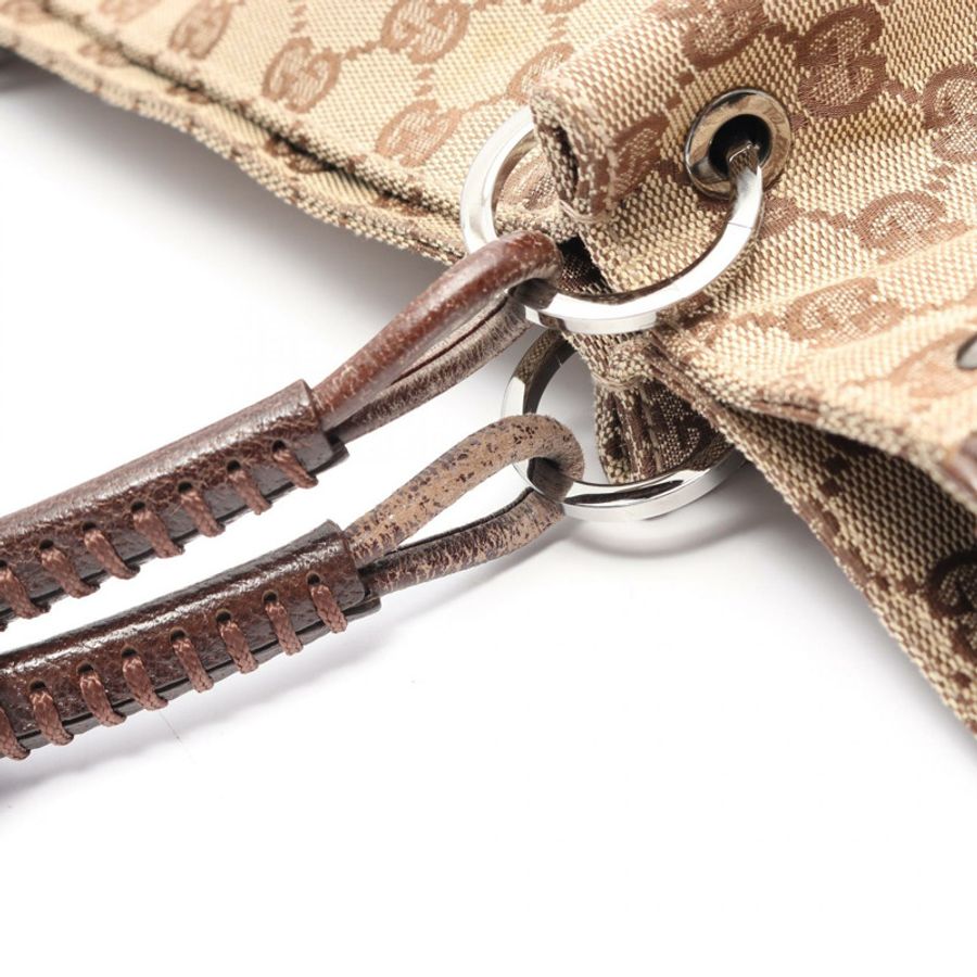 GUCCI GG帆布托特單肩包 115015 皮革 米色 棕色 二手 女士-13