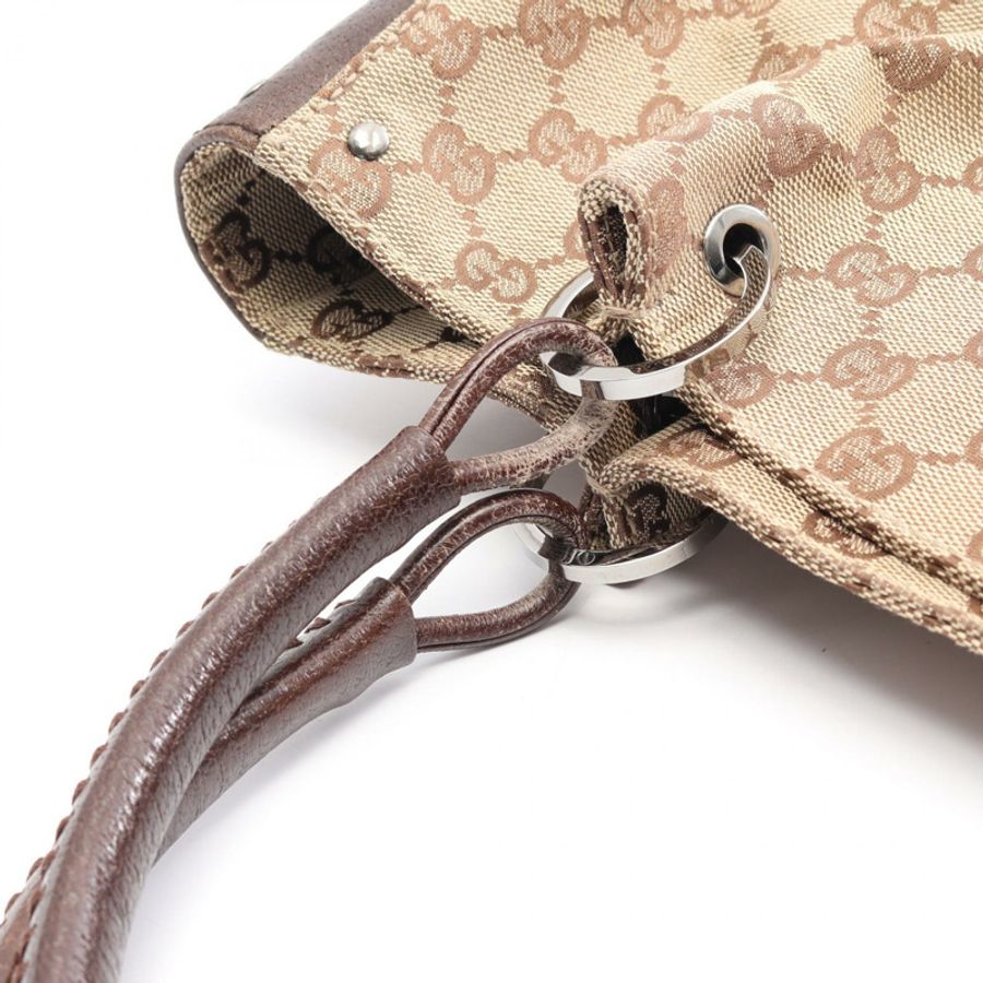 GUCCI GG帆布托特單肩包 115015 皮革 米色 棕色 二手 女士-14