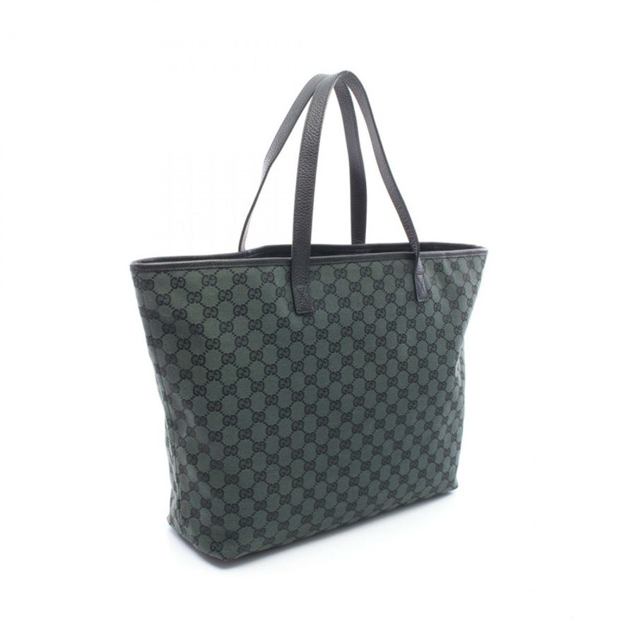 GUCCI GG帆布托特包 238696 帆布皮革 黑色 綠色 二手 女士-1