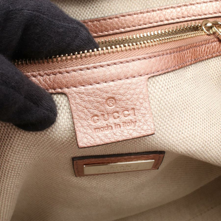 GUCCI Soho Cellarius 互扣式 G 金屬手提包 282309 皮革 粉紅色 二手 女士-3