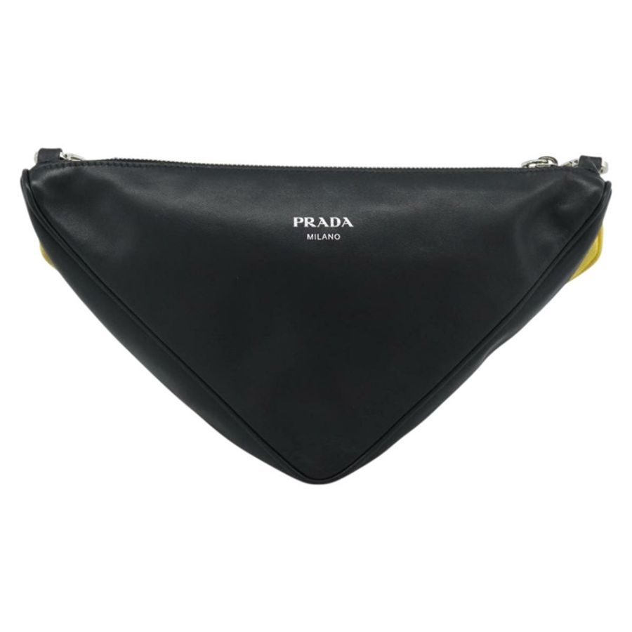 【日本直送】PRADA 三角形肩背包 皮革 黑色 黃色 正品 ka4743SM-1