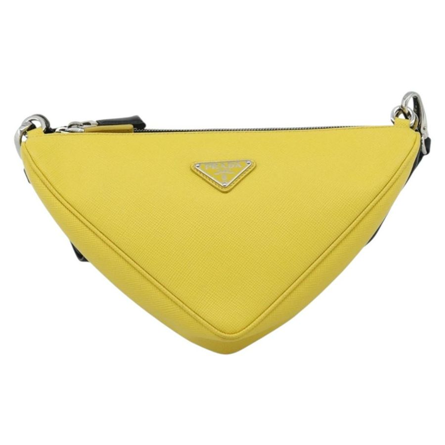 【日本直送】PRADA 三角形肩背包 皮革 黑色 黃色 正品 ka4743SM-12