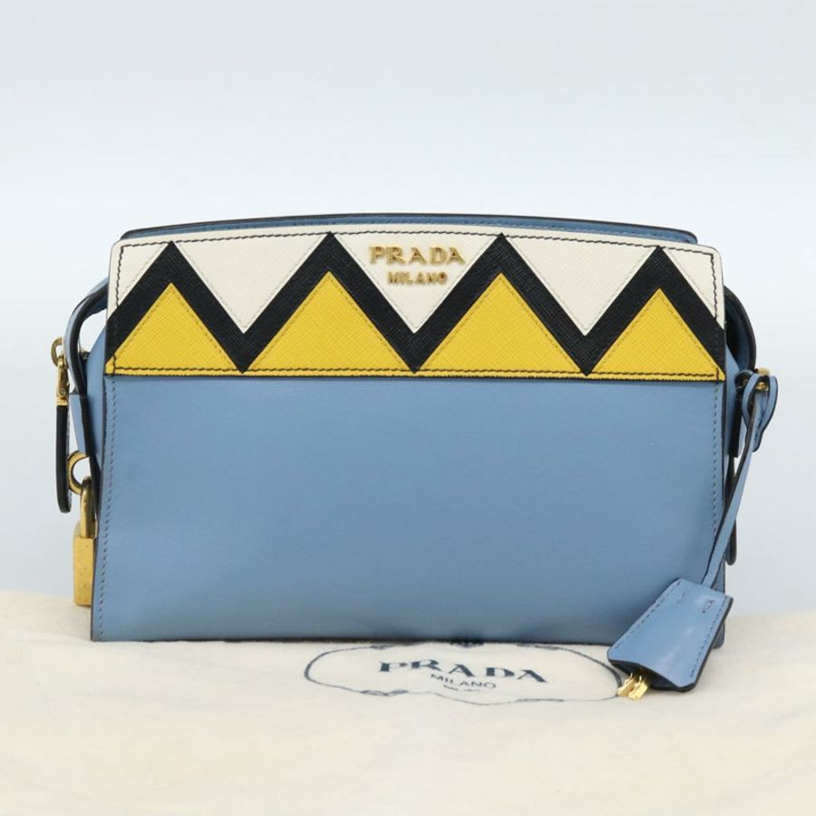 【日本直送】PRADA 淺藍色金色皮革肩背包 正品 ka4742M-11