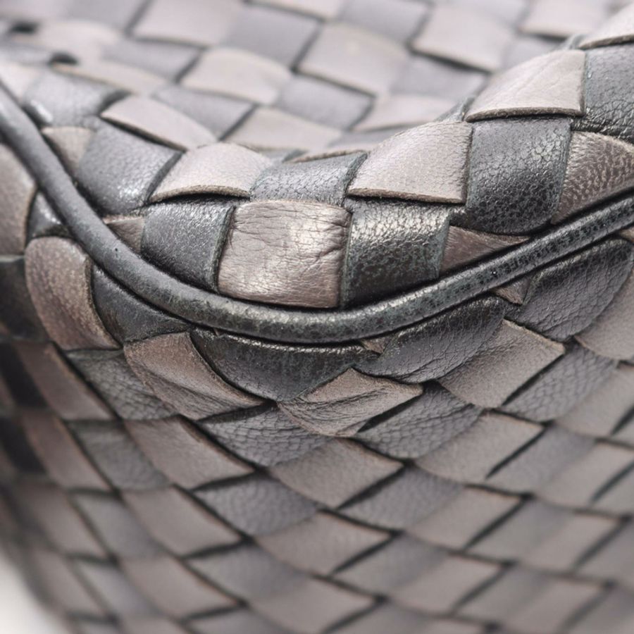 BOTTEGA VENETA Intrecciato 編織肩挎包,黑色/灰色皮革,二手女款-4