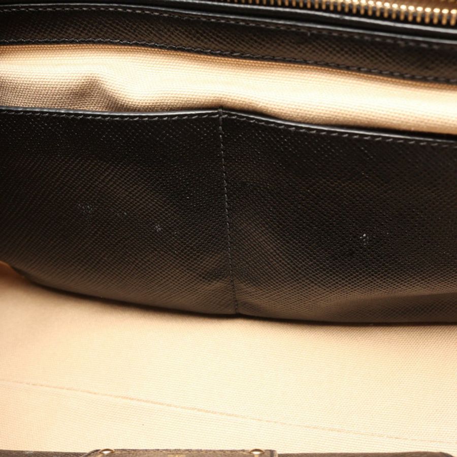 PRADA Logo 2WAY 手提包,帆布 Saffiano 皮革 米色 黑色 二手 女士-5