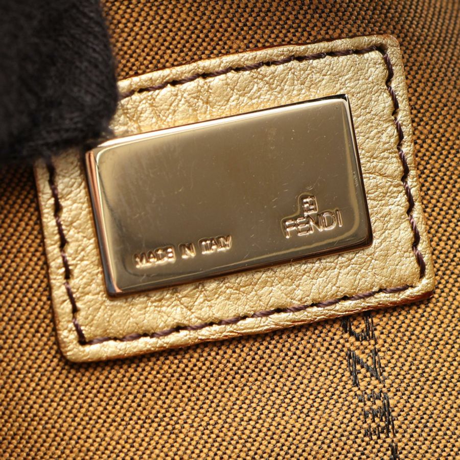 FENDI Zucca 單肩包,帆布皮革,棕色金色,二手女款-3