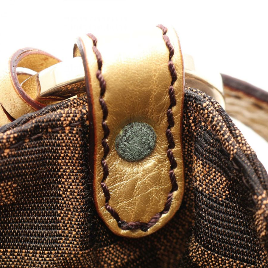 FENDI Zucca 單肩包,帆布皮革,棕色金色,二手女款-4