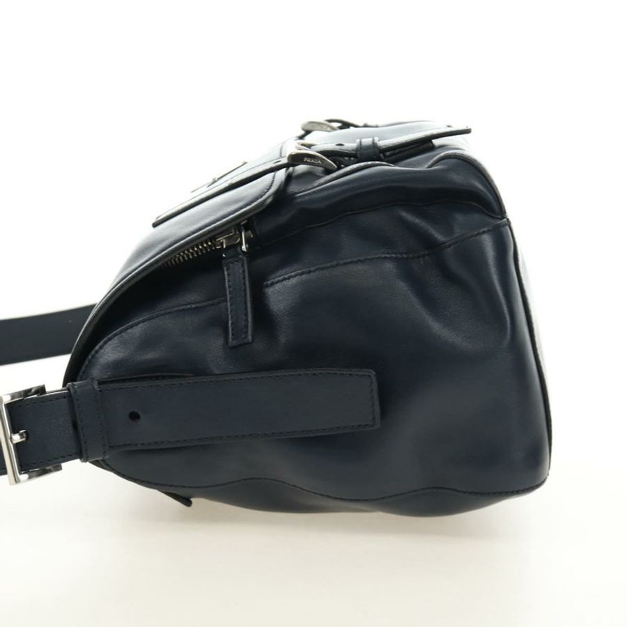 【日本直送】PRADA 皮革肩背包 海軍藍 銀色 正品 ki6667SAM-2