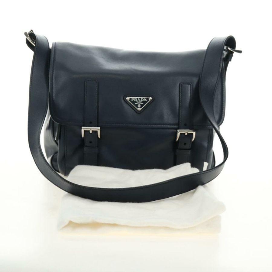 【日本直送】PRADA 皮革肩背包 海軍藍 銀色 正品 ki6667SAM-11