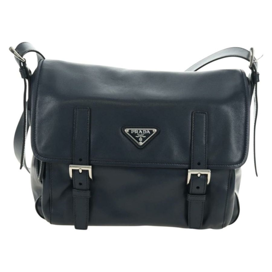 【日本直送】PRADA 皮革肩背包 海軍藍 銀色 正品 ki6667SAM-12
