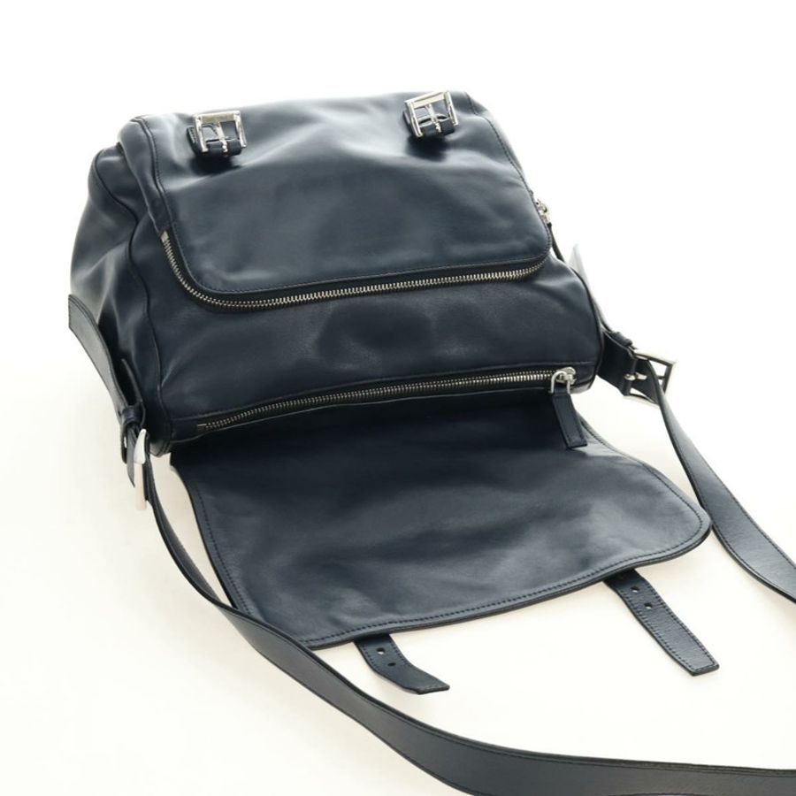 【日本直送】PRADA 皮革肩背包 海軍藍 銀色 正品 ki6667SAM-19
