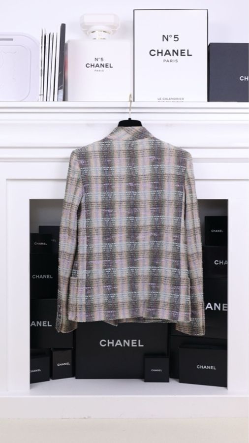 Chanel 98年棕彩色格纹上衣半裙套装-6