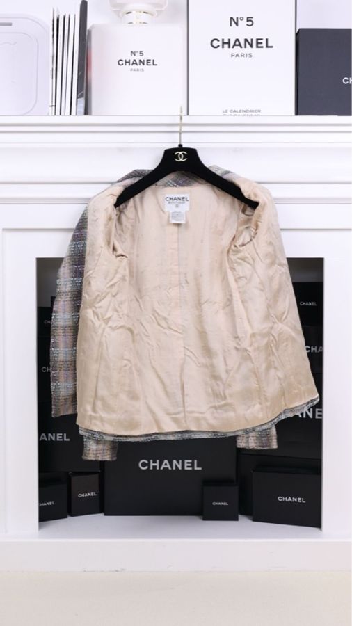 Chanel 98年棕彩色格纹上衣半裙套装-7