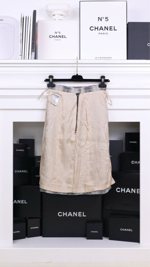 Chanel 98年棕彩色格纹上衣半裙套装-10