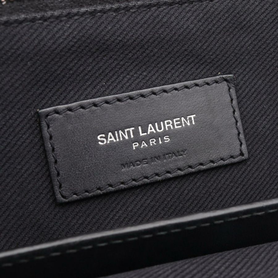 SAINT LAURENT PARIS 購物手提包 皮革拉菲草黑色二手女款-3