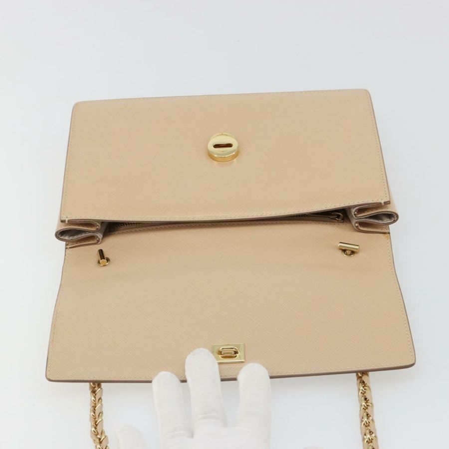【日本直送】Salvatore Ferragamo 鏈條單肩包 皮革 米色 金色 正品 ki6669V-17
