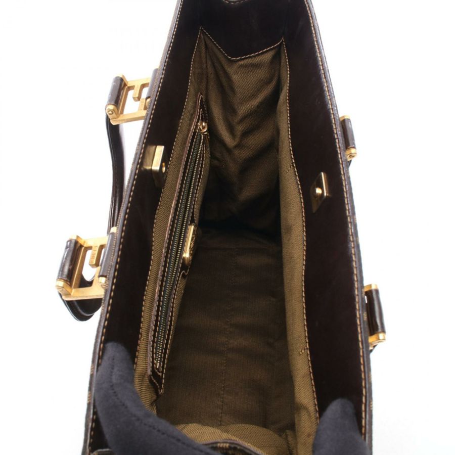 FENDI Zucca 手袋帆布皮革棕色二手女式-2