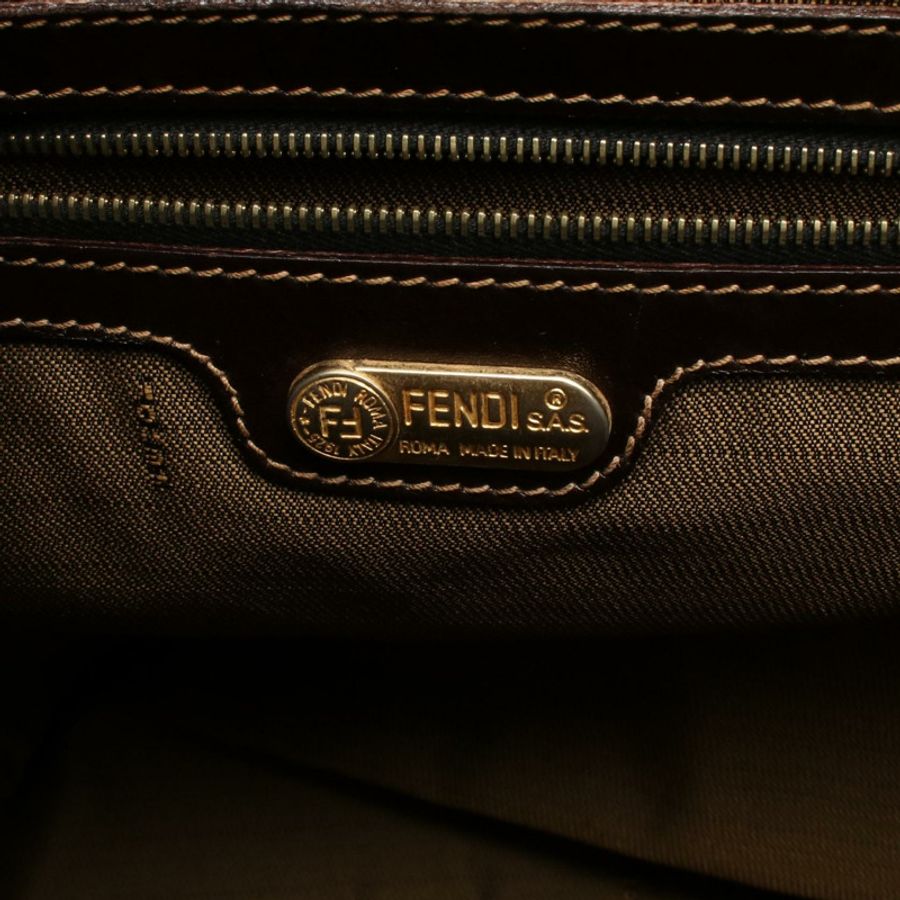 FENDI Zucca 手袋帆布皮革棕色二手女式-3