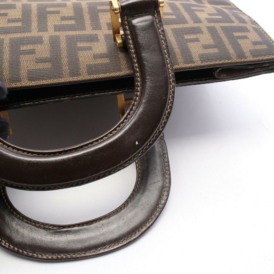FENDI Zucca 手袋帆布皮革棕色二手女式-4