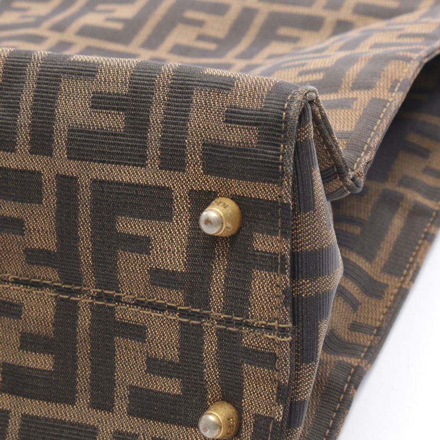 FENDI Zucca 手袋帆布皮革棕色二手女式-6