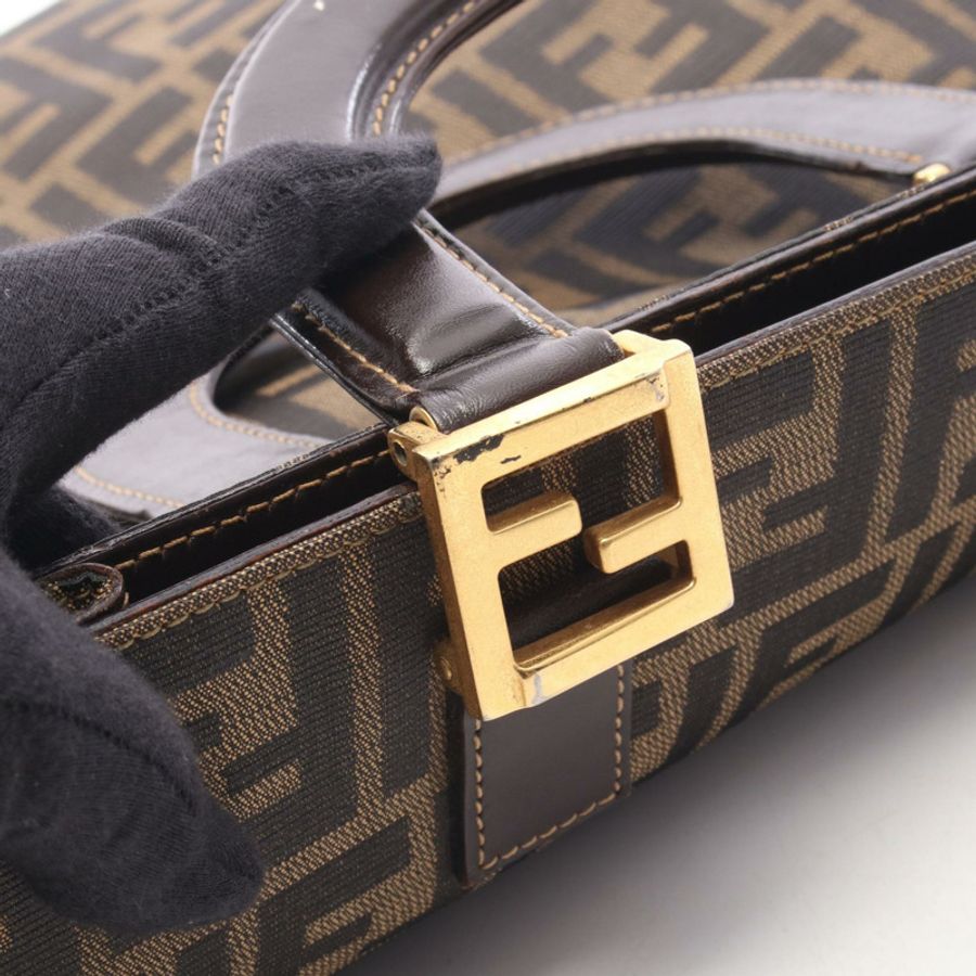 FENDI Zucca 手袋帆布皮革棕色二手女式-8