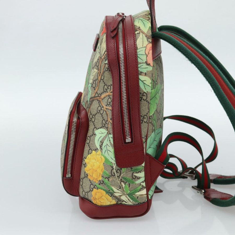 【日本直送】GUCCI GG Supreme Web Sherry Line Tian 雙肩包 PVC 米色 427042 Auth hk3788-3