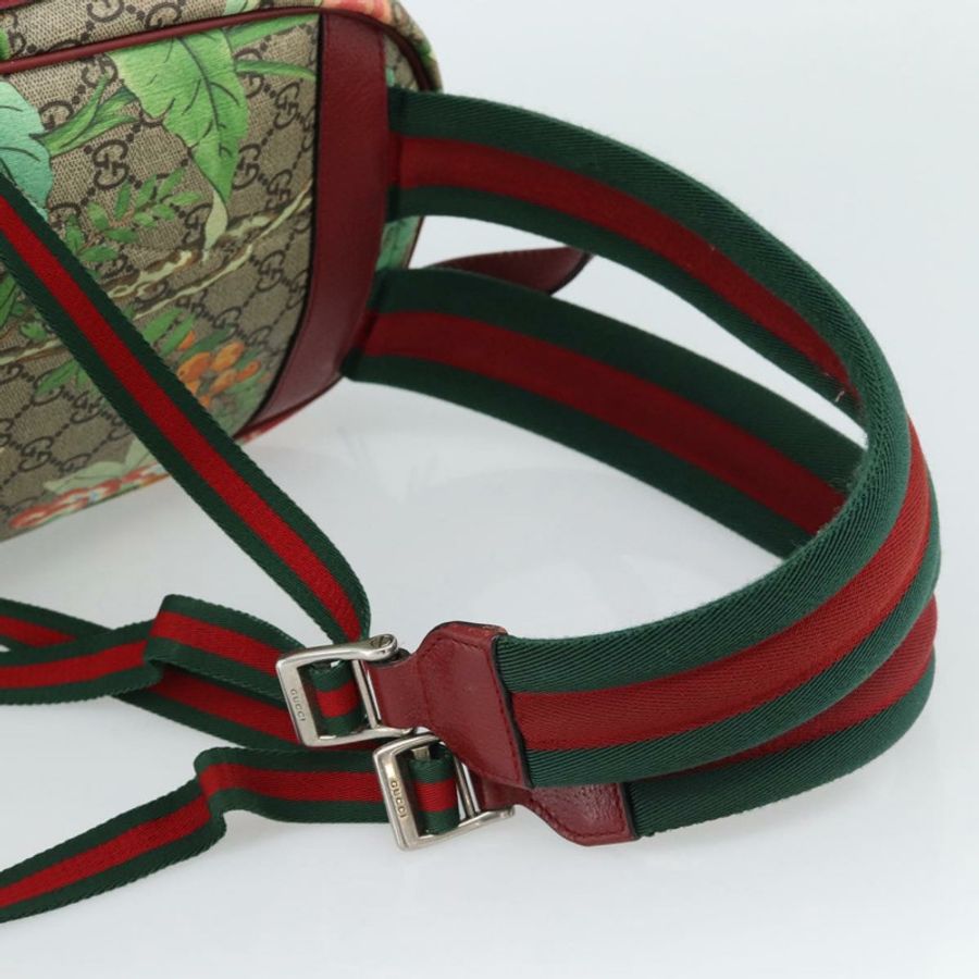 【日本直送】GUCCI GG Supreme Web Sherry Line Tian 雙肩包 PVC 米色 427042 Auth hk3788-8