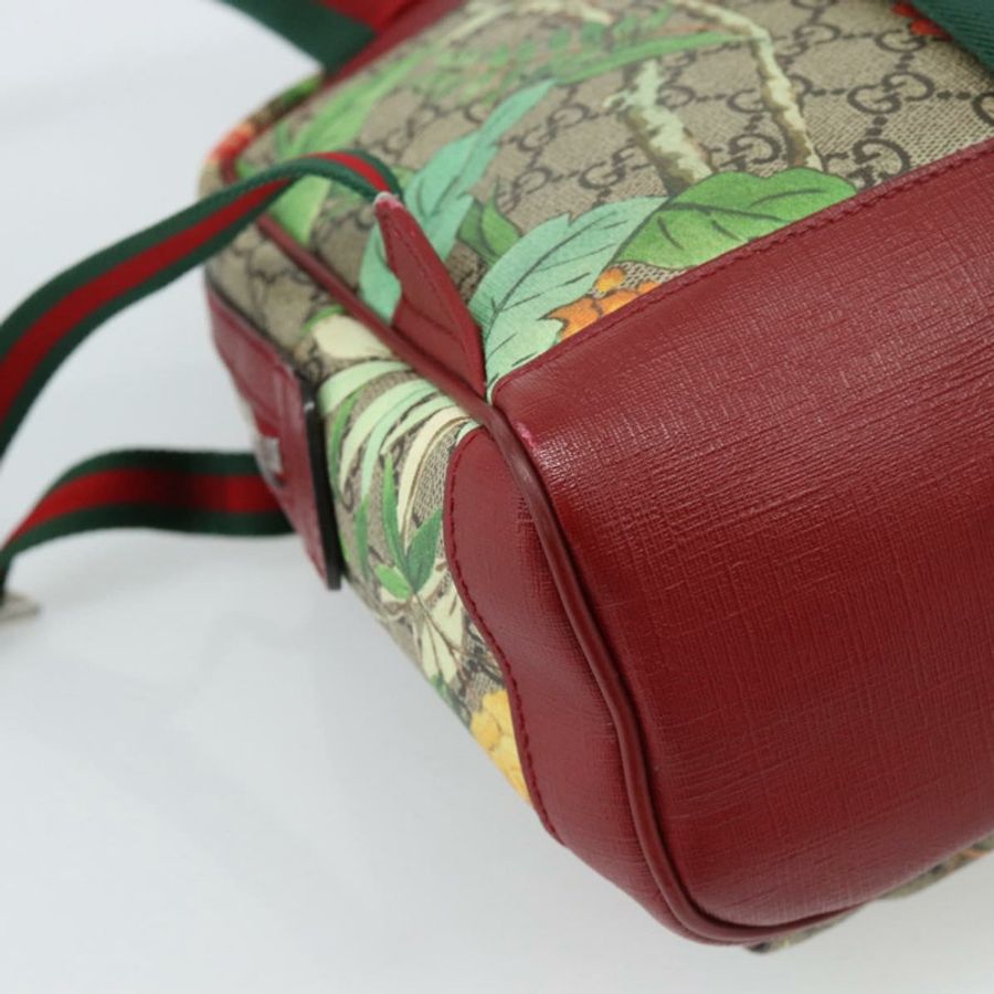 【日本直送】GUCCI GG Supreme Web Sherry Line Tian 雙肩包 PVC 米色 427042 Auth hk3788-9