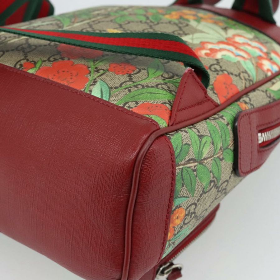 【日本直送】GUCCI GG Supreme Web Sherry Line Tian 雙肩包 PVC 米色 427042 Auth hk3788-16