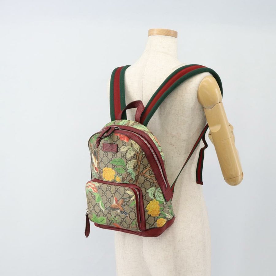 【日本直送】GUCCI GG Supreme Web Sherry Line Tian 雙肩包 PVC 米色 427042 Auth hk3788-25