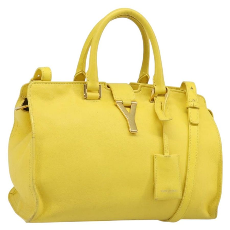 【日本直送】SAINT LAURENT Baby Cabas 手提包 皮革 2way 黃/金 Auth hk3783-0