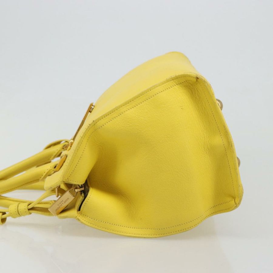 【日本直送】SAINT LAURENT Baby Cabas 手提包 皮革 2way 黃/金 Auth hk3783-3