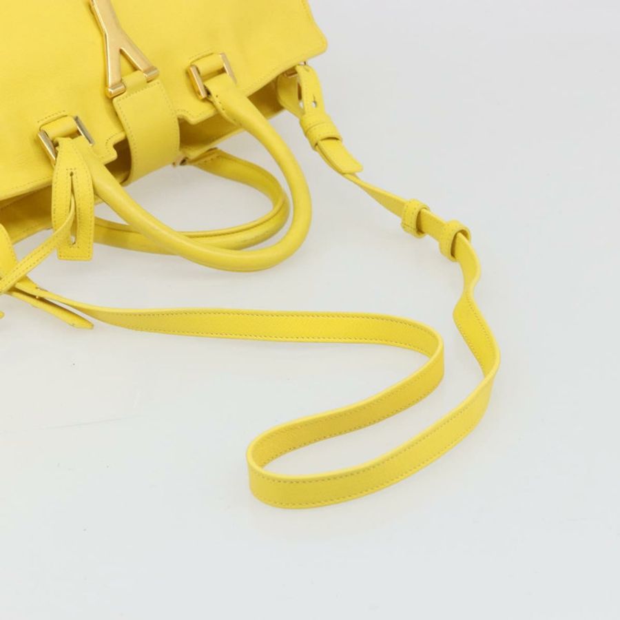【日本直送】SAINT LAURENT Baby Cabas 手提包 皮革 2way 黃/金 Auth hk3783-7