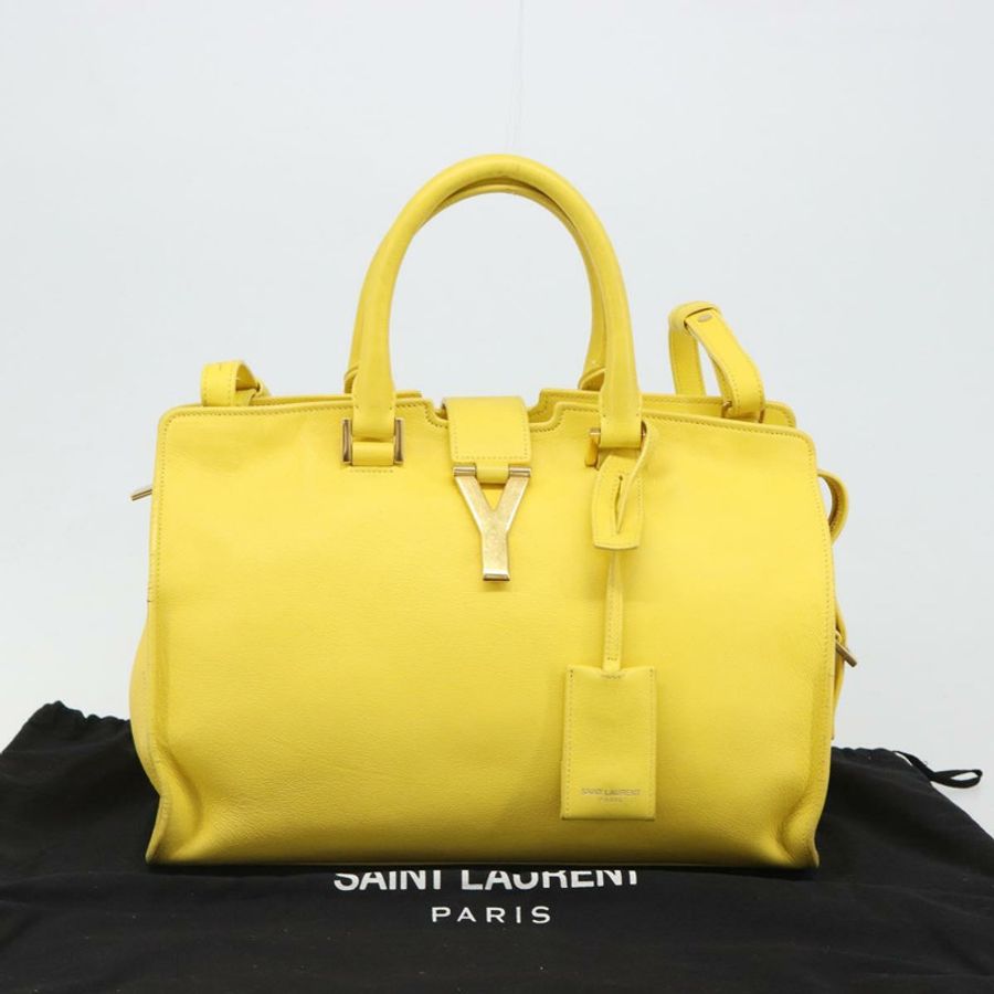 【日本直送】SAINT LAURENT Baby Cabas 手提包 皮革 2way 黃/金 Auth hk3783-11