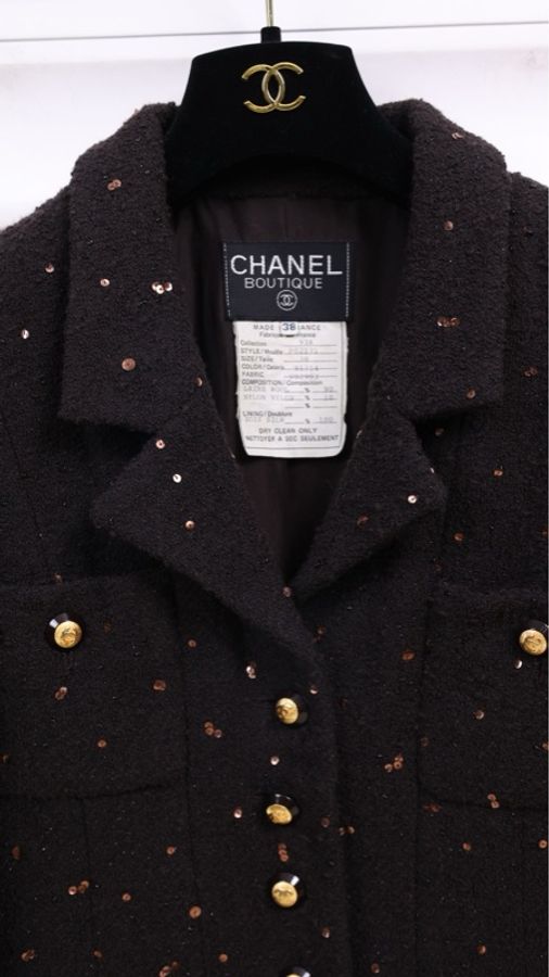 Chanel 93年棕色亮片两口袋外套-5