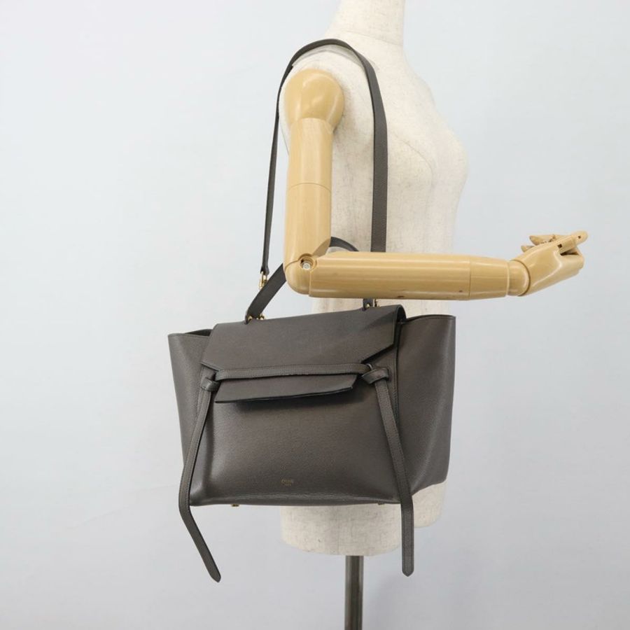 【日本直送】CELINE Micro Belt 手提包 皮革 2way 灰色金色 Auth ka4768V-25