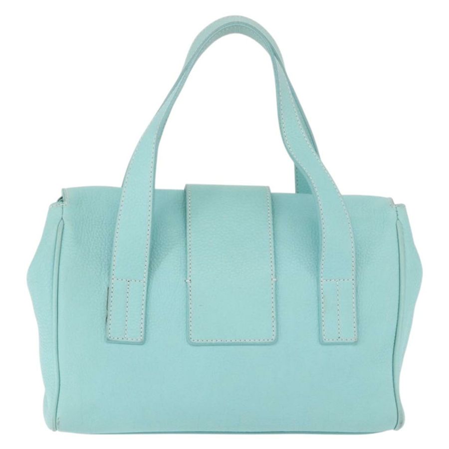 【日本直送】蒂芬妮 (TIFFANY&Co.) 手提包,皮革材質,藍綠色,銀色,正品,ka4872A-1