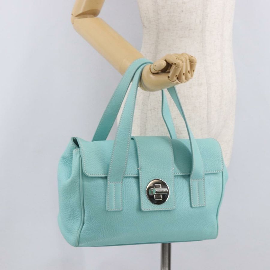 【日本直送】蒂芬妮 (TIFFANY&Co.) 手提包,皮革材質,藍綠色,銀色,正品,ka4872A-22