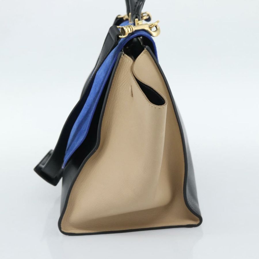 【日本直送】CELINE Trapeze 手提包 皮革 2way 藍色金色 Auth ka4960V-3