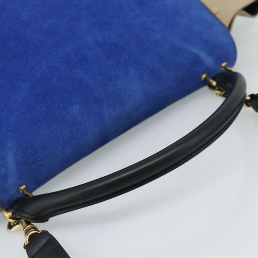【日本直送】CELINE Trapeze 手提包 皮革 2way 藍色金色 Auth ka4960V-6