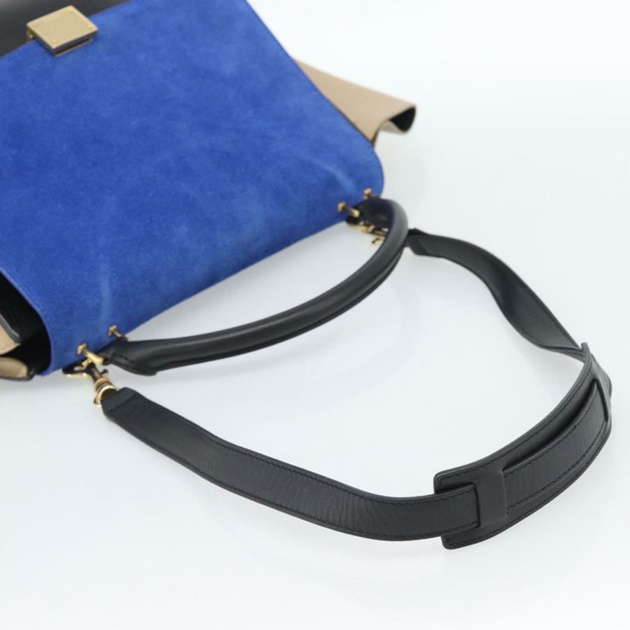 【日本直送】CELINE Trapeze 手提包 皮革 2way 藍色金色 Auth ka4960V-7